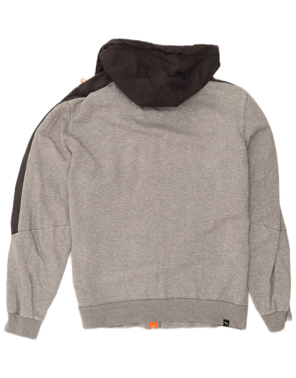 Puma Mens Zip Hoodie Sweater Large Grey Colourblock Cotton
