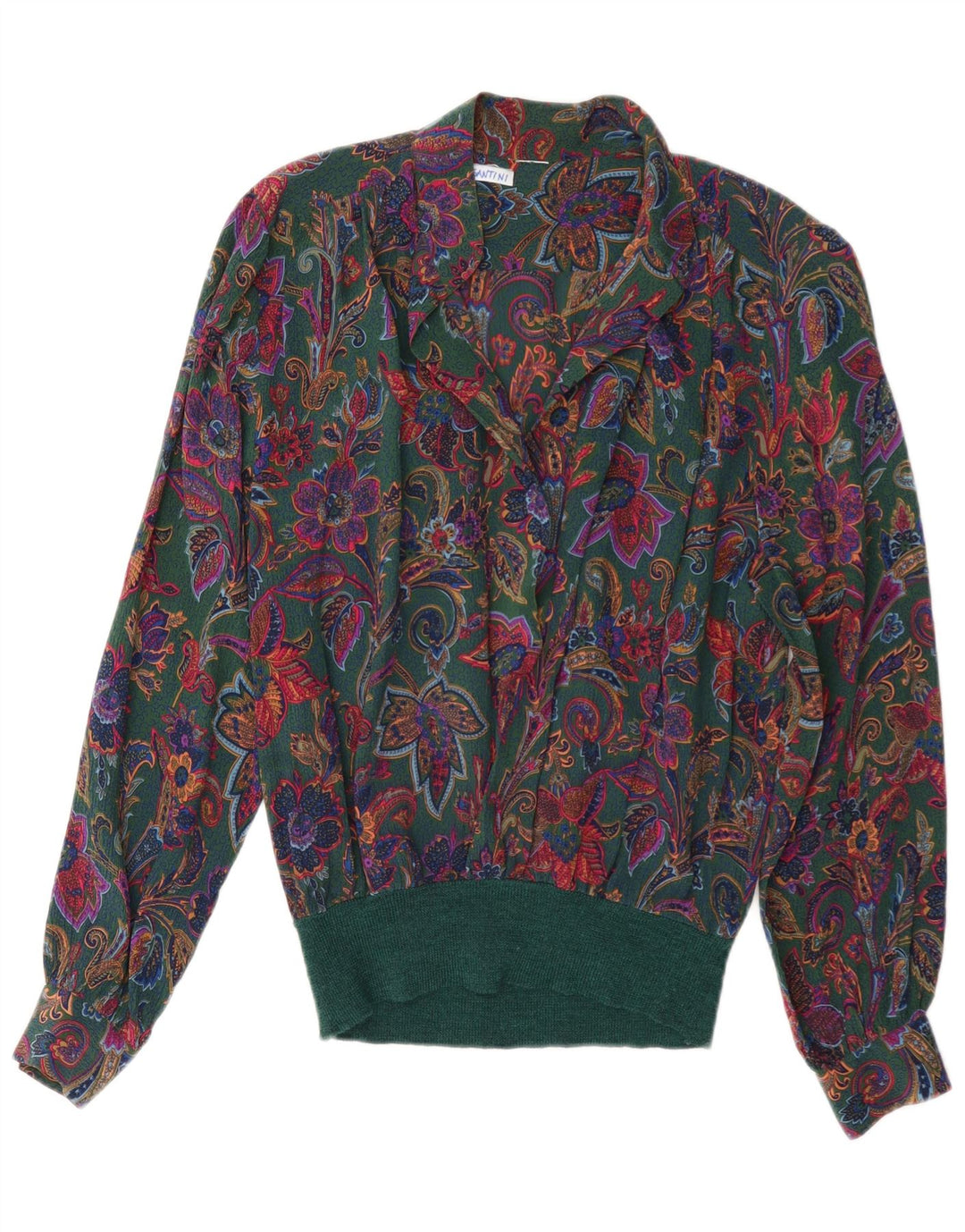 Santini Womens Pullover Shirt Blouse UK 14 Large Green Floral