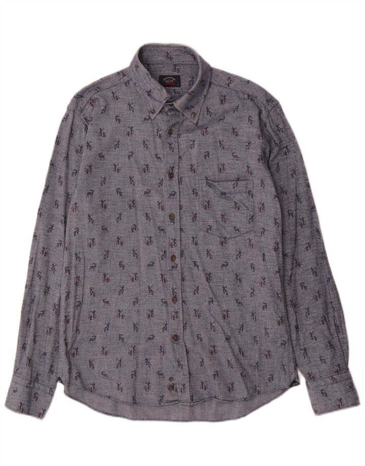 Paul & Shark Mens Abstract Pattern Shirt Size 39 Medium Blue Cotton