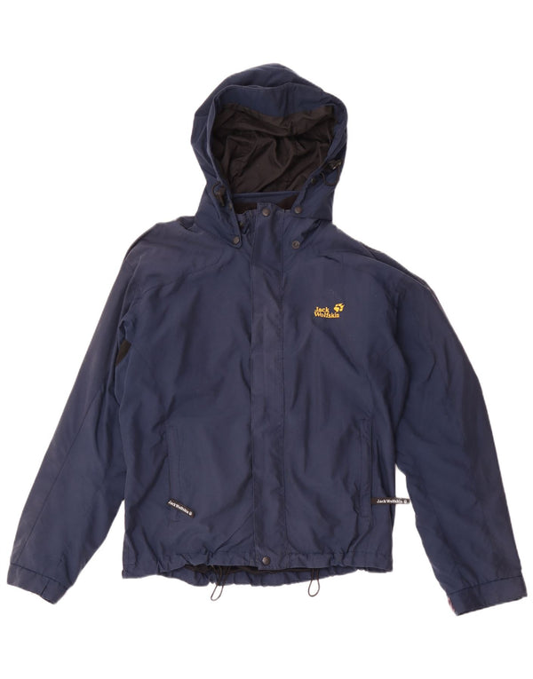 Jack Wolfskin Mens Hooded Rain Jacket UK 38 Medium Navy Blue Colourblock