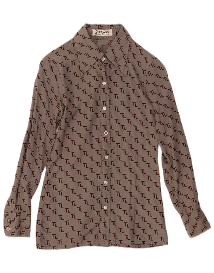 Camicia grafica da donna vintage UK 12 Grigio medio