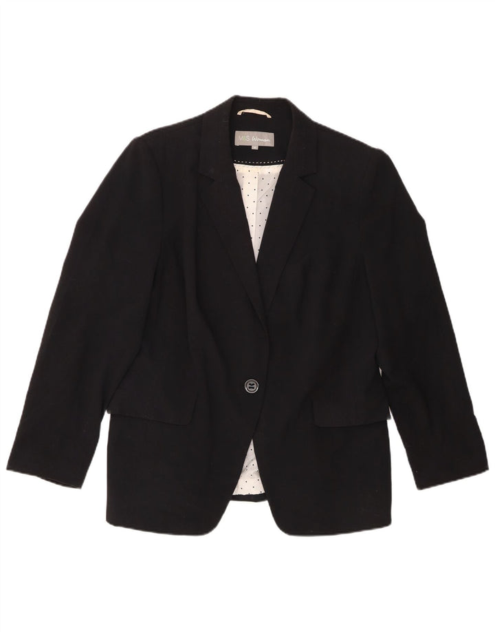 Marks & Spencer Womens 1 Button Blazer Jacket UK 16 Large Black Polyester