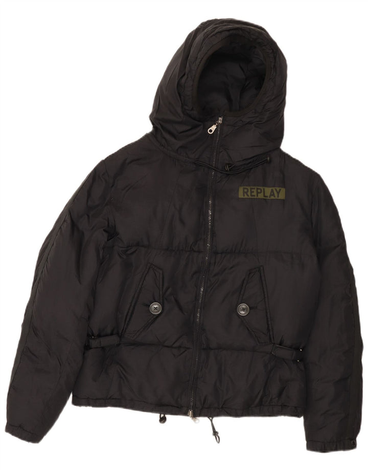 Replay Damen-Kapuzen-Übergröße, wattierte Jacke, UK 10, Größe S, Schwarz, Polyamid