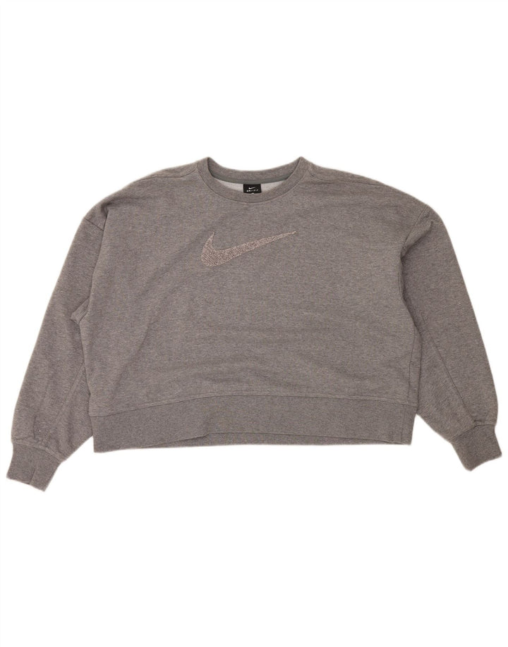 NIKE Womens Oversized Graphic Crop Sweatshirt Jumper UK 16 Large Grey