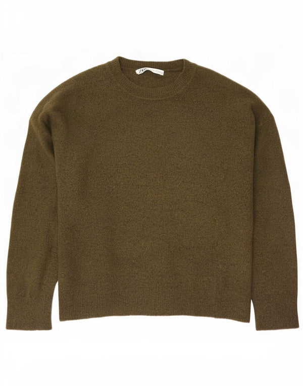 Zara Mens Crew Neck Jumper pulóver XL Khaki Nylon