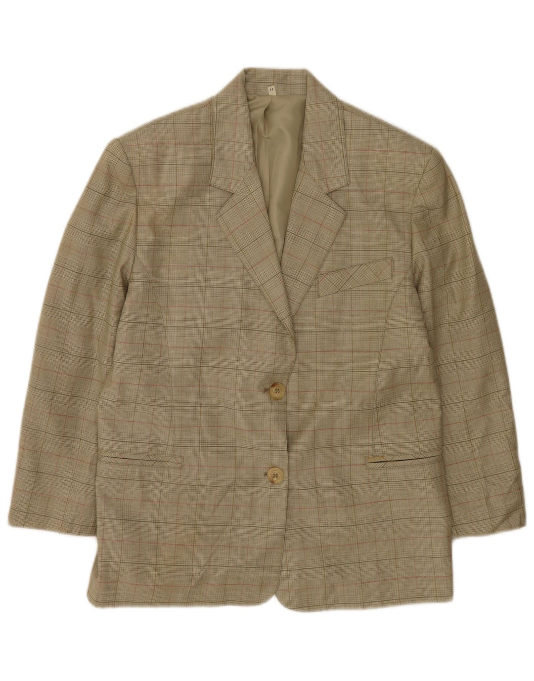 Jachetă vintage pentru femei cu 2 nasturi IT 44 Medium Khaki Check Lână virgină