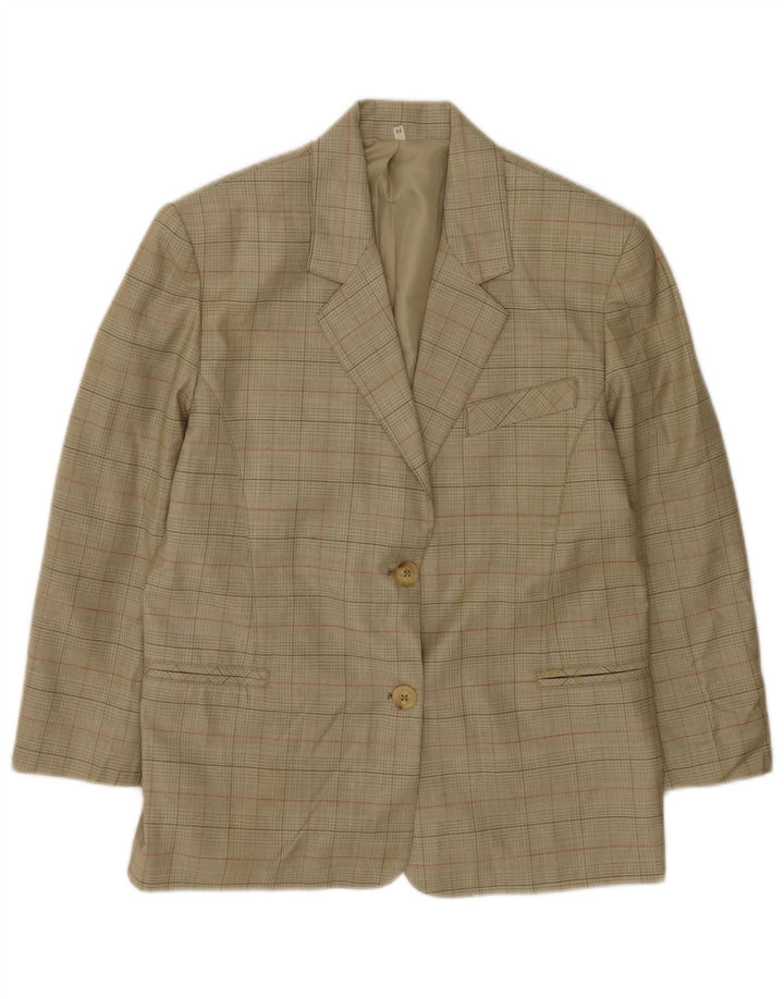 Jachetă vintage pentru femei cu 2 nasturi IT 44 Medium Khaki Check Lână virgină