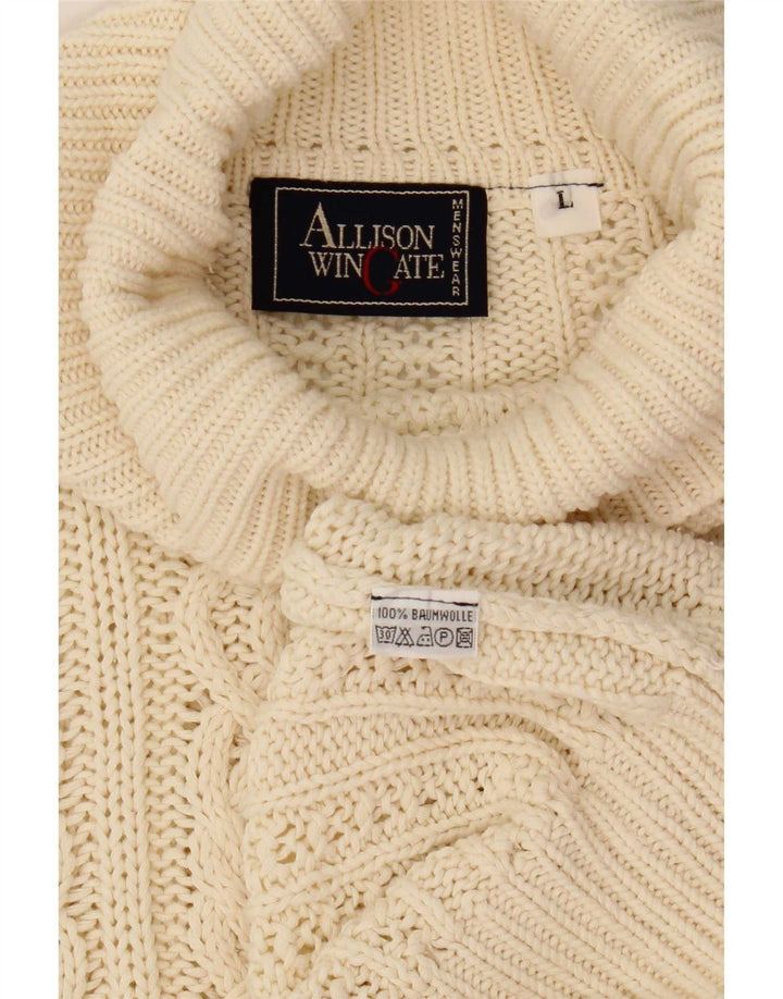 Allison Wingate Mens Roll Neck Jumper Sweater Large Off White Cotton