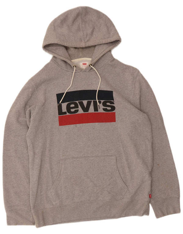 Levi's Mens Graphic Hoodie Jumper Large Grey Cotton