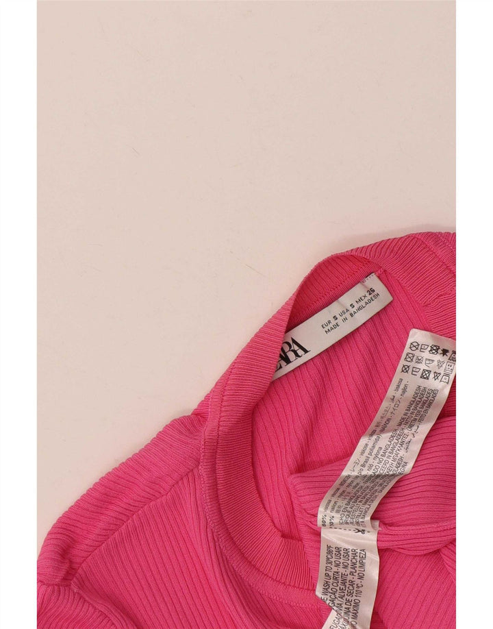 Zara Donna Top Regular Manica Lunga UK 8 Small Rosa Viscosa