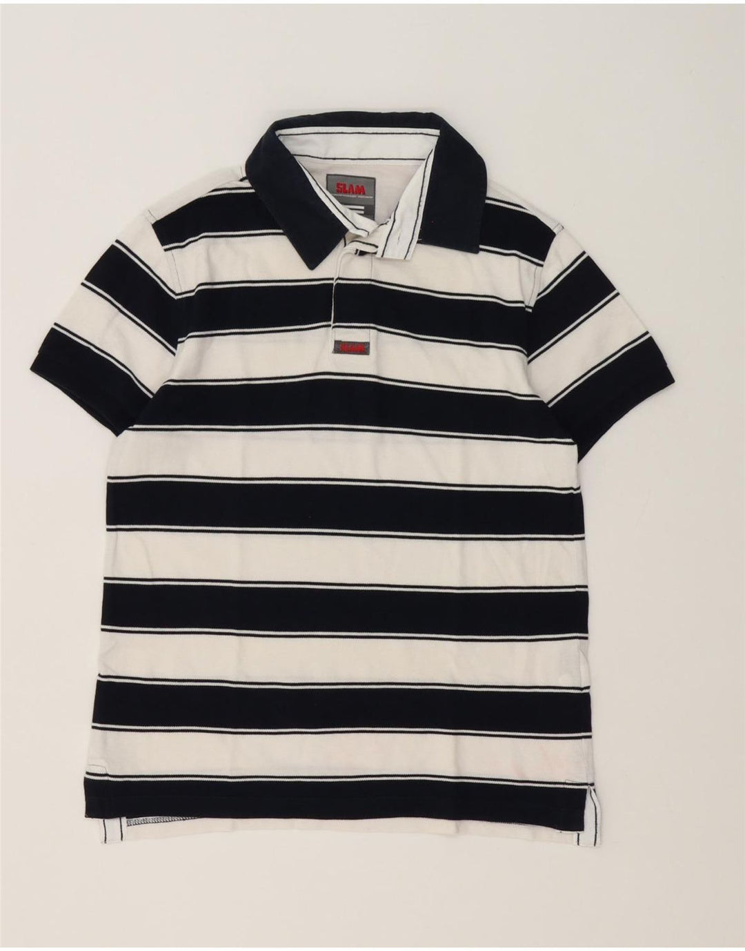 Slam Mens Polo Shirt Small White Striped Cotton