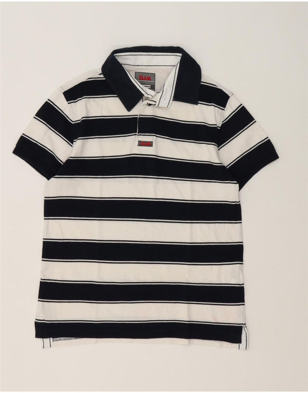 Slam Mens Polo Shirt Small White Striped Cotton
