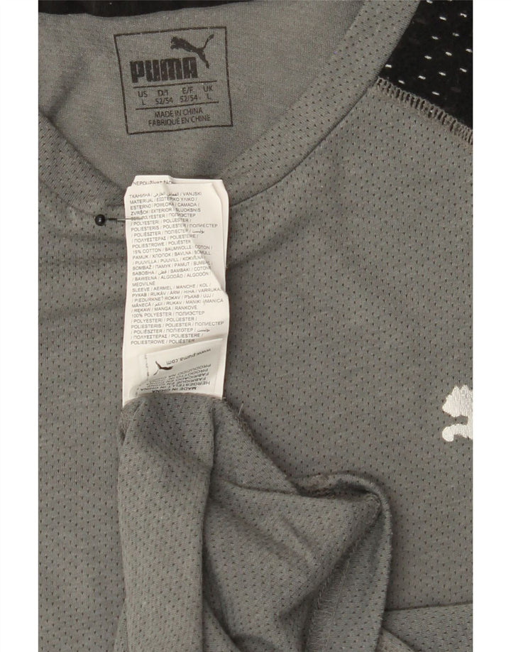 PUMA Mens T-Shirt Top Large Grey Colourblock Polyester Vintage Puma and Second-Hand Puma from Messina Hembry 