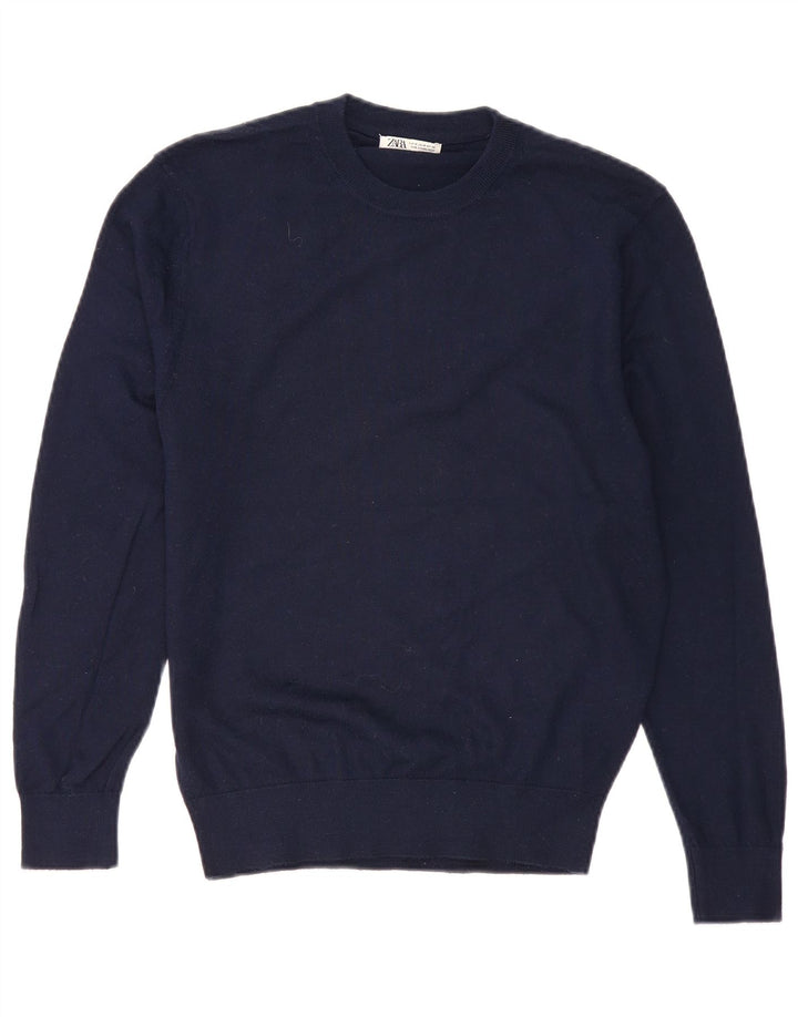 Zara Mens Crew Neck Jumper Sweater Medium Navy Blue Acrylic