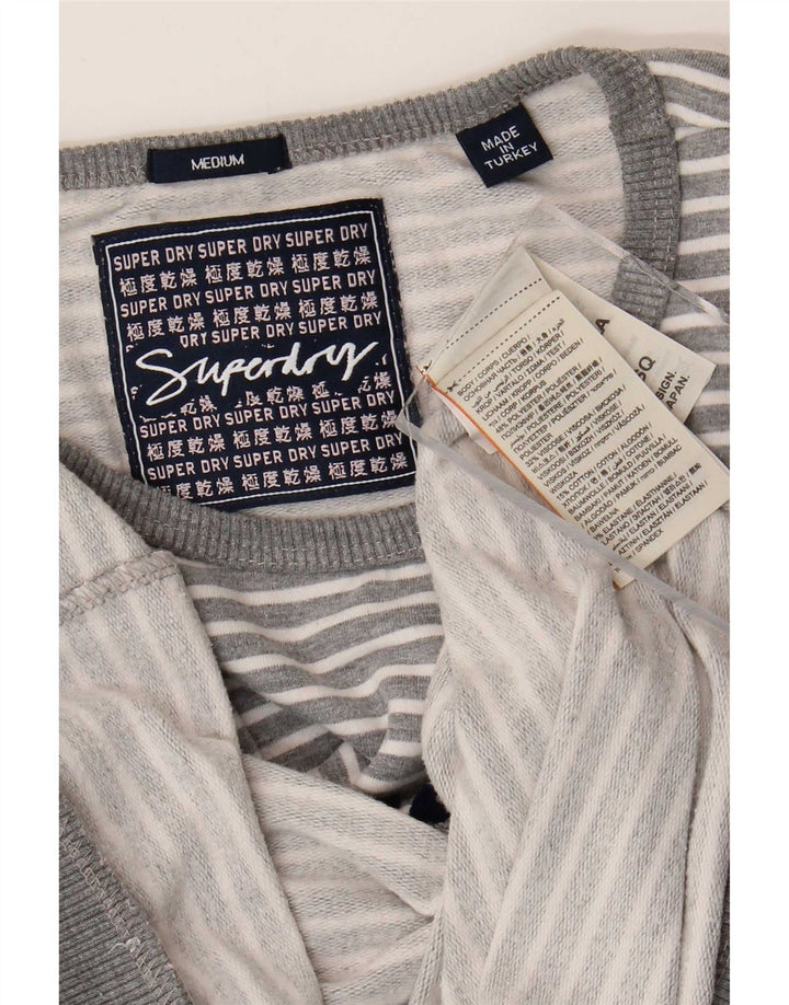 Superdry Womens Graphic Sweatshirt Jumper UK 14 Medium Grey Striped
