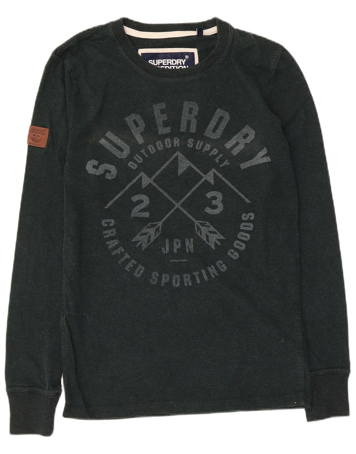 Superdry Mens Graphic Top Long Sleeve Small Green Cotton