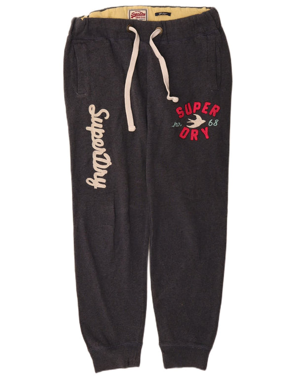 Superdry Womens Graphic Tracksuit Trousers Joggers UK 14 Medium Grey Cotton