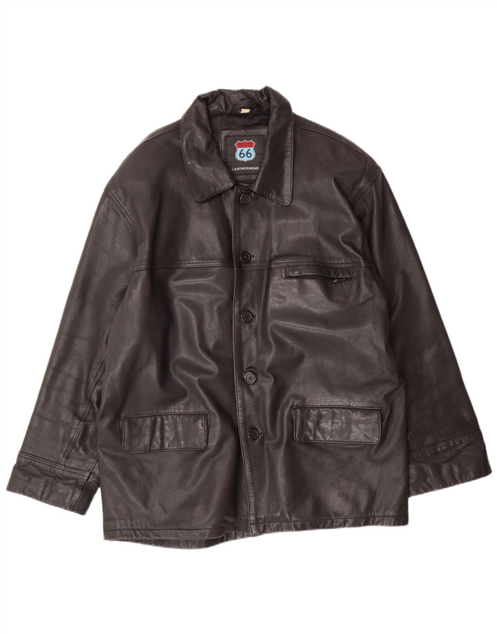 ROUTE 66 Mens Leather Jacket UK 42 XL Black Leather