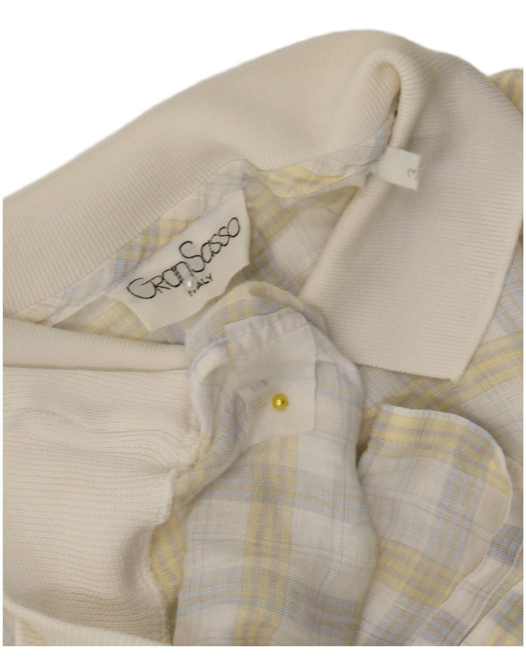 Gran Sasso Mens Short Sleeve Pullover Shirt Medium White Check Flax