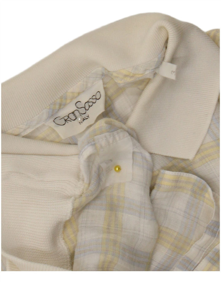 Gran Sasso Mens Short Sleeve Pullover Shirt Medium White Check Flax