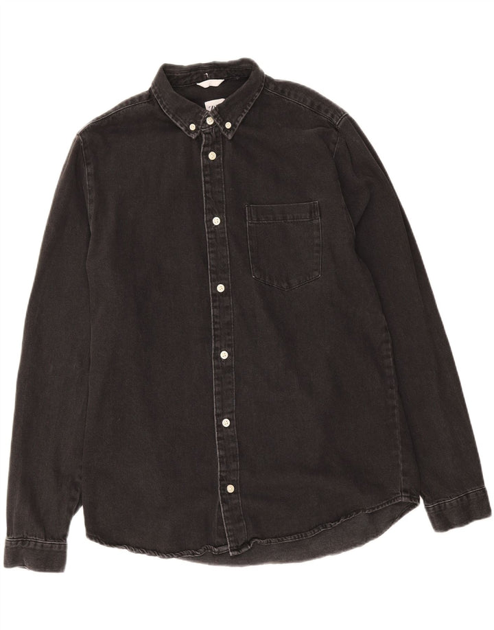 Zara Mens Denim Shirt Large Grey Cotton