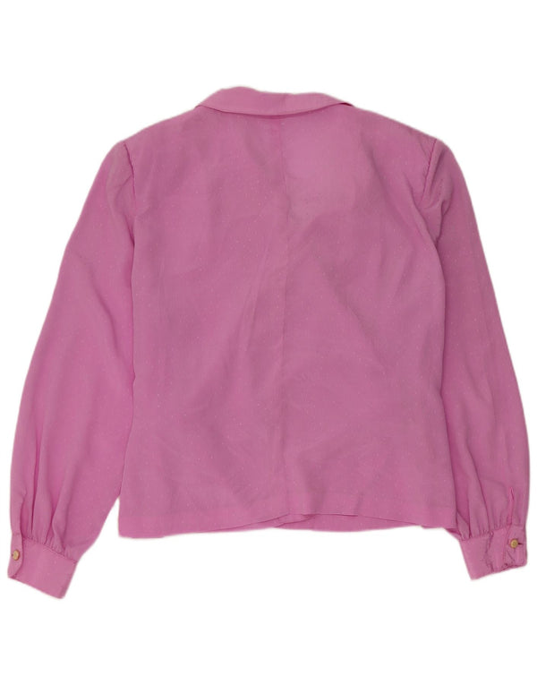 Top camicetta avvolgente a maniche lunghe da donna vintage UK 16 grande rosa maculato