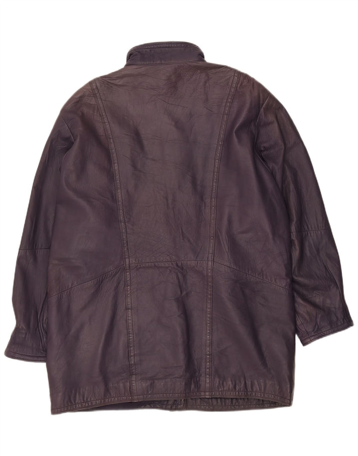 VINTAGE Womens Leather Coat EU 48 2XL Purple Leather