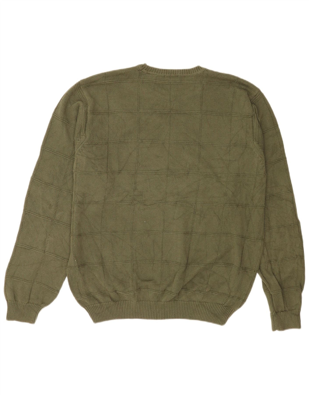 Izod Mens Crew Neck Jumper Sweater Large Khaki Check Cotton