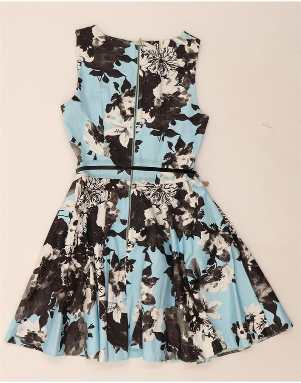 CLOSET Womens Sleeveless A-Line Dress UK 12 Medium Blue Floral Cotton