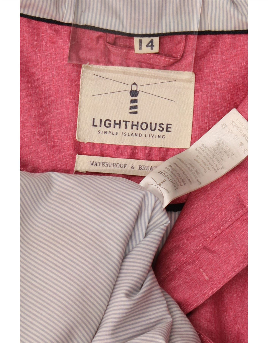 LIGHTHOUSE Womens Hooded Raincoat UK 14 Large Pink Polyester