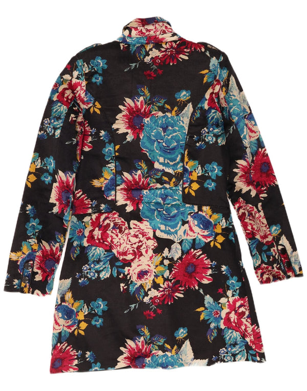 vintage Womens Velvet Military Overcoat UK 6 XS Noir Floral Coton