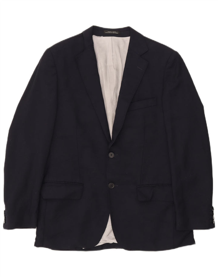 ZARA Mens 2 Button Blazer Jacket EU 50 Medium Navy Blue Wool