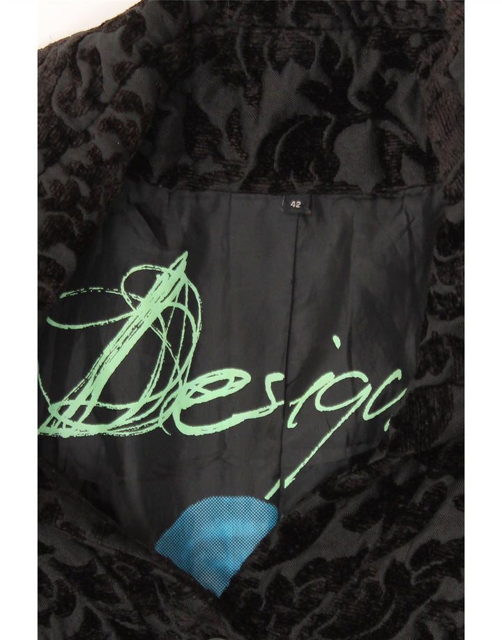 DESIGUAL Womens Graphic Overcoat IT 42 Medium Black Floral Viscose