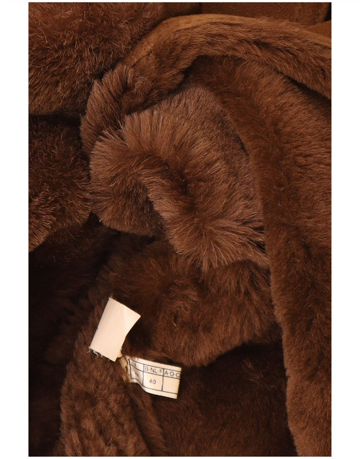 Belfe Womens Shearling Coat UK 14 Medium Brown Læder
