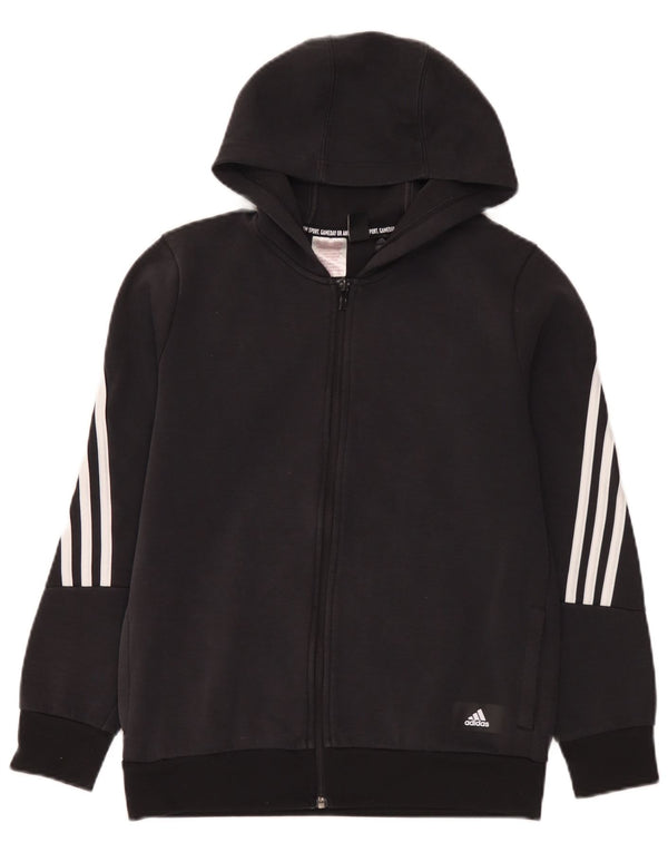 Adidas hættetrøje med lynlås til drenge 13-14 år Sort bomuld