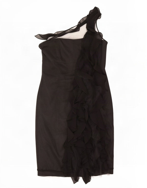 Karen Millen Womens One Shoulder Dress UK 12 Medium Black Silk