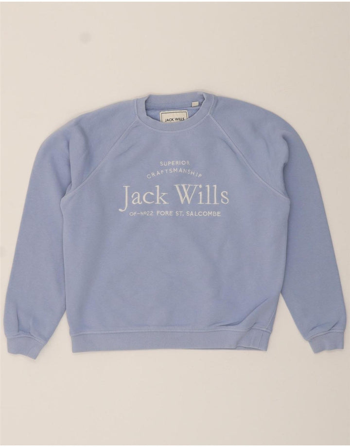 JACK WILLS Womens Oversized Graphic Sweatshirt Jumper UK 10 Small Blue Vintage Jack Wills and Second-Hand Jack Wills from Messina Hembry 