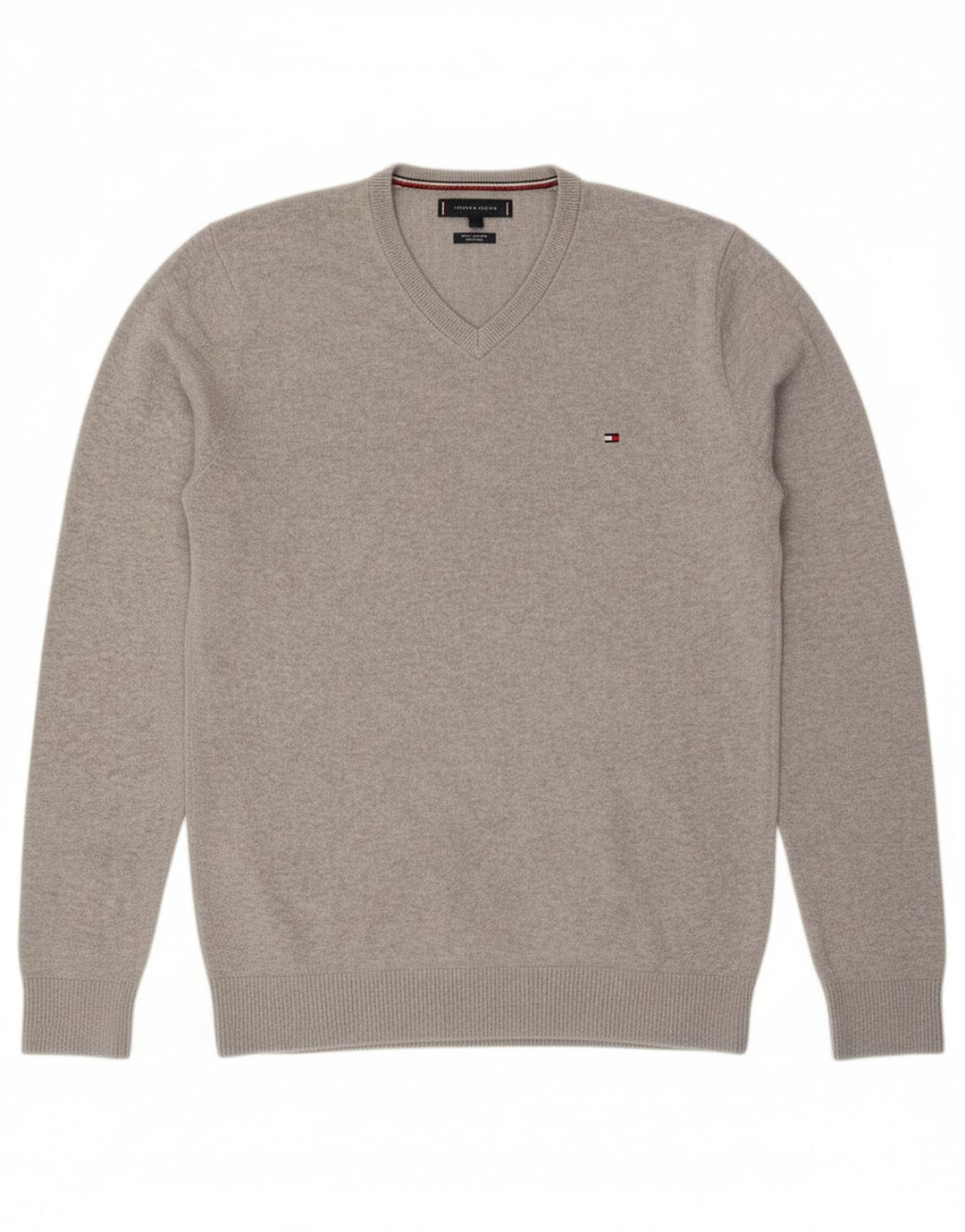 TOMMY HILFIGER Mens V-Neck Jumper Sweater Medium Grey Cotton Vintage Tommy Hilfiger and Second-Hand Tommy Hilfiger from Messina Hembry 