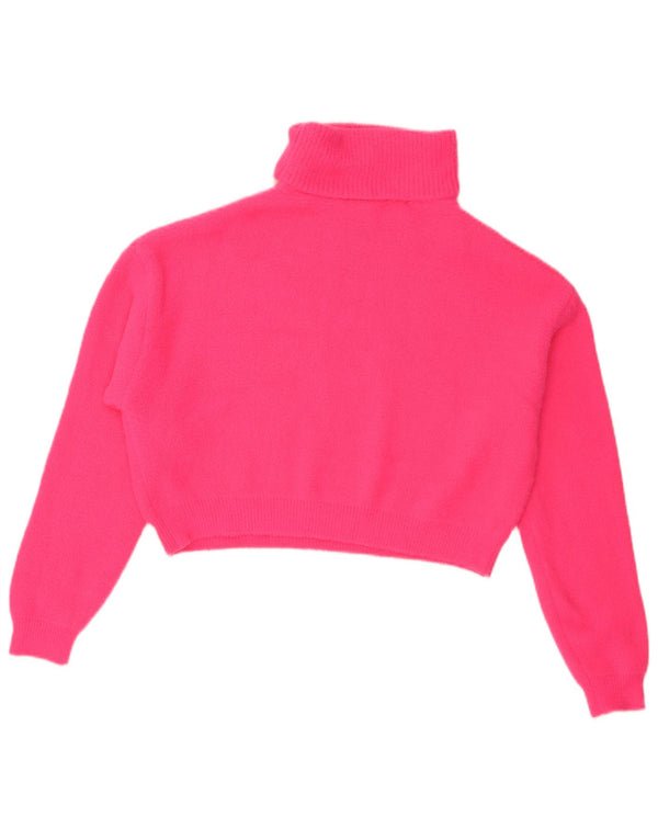 Zara Damen Crop Oversized Rollkragenpullover Pullover UK 10 Small Pink Nylon