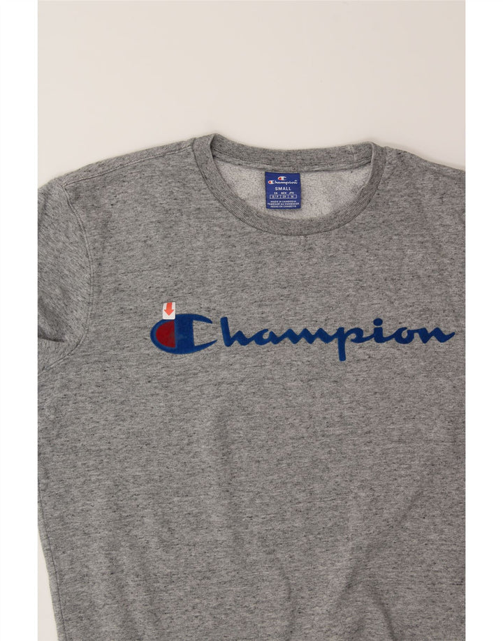 CHAMPION Mens Graphic Sweatshirt Jumper Small Grey Flecked Cotton Vintage Champion and Second-Hand Champion from Messina Hembry 