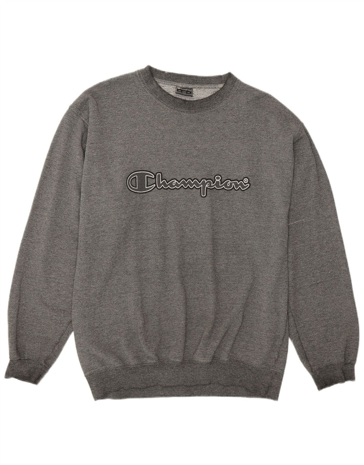 CHAMPION Mens Graphic Sweatshirt Jumper Large Grey Cotton