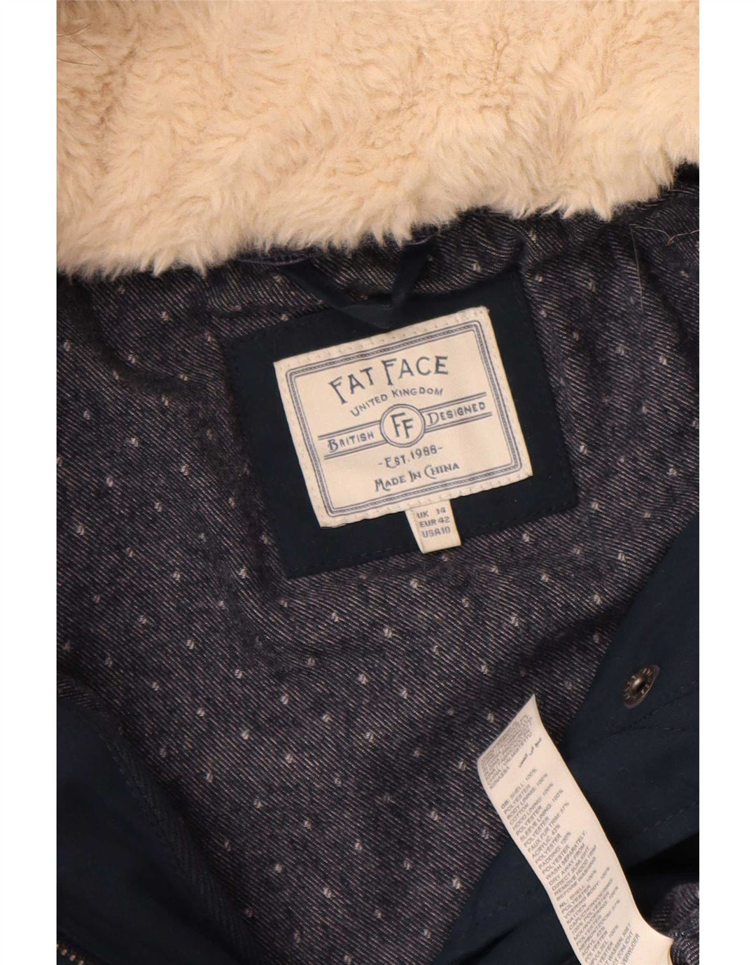 Fat Face Dame Hætte Polstret Jakke UK 14 Large Navy Blue Polyester