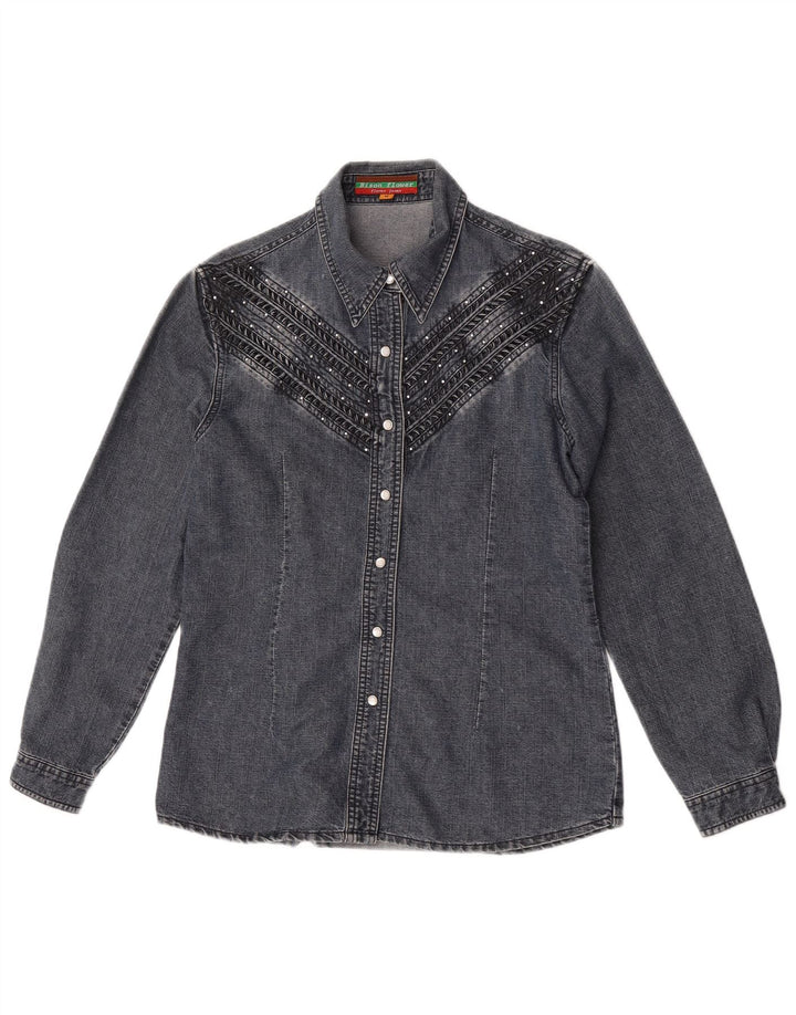 Vintage Womens Denim Shirt UK 14 Medium Grey Cotton