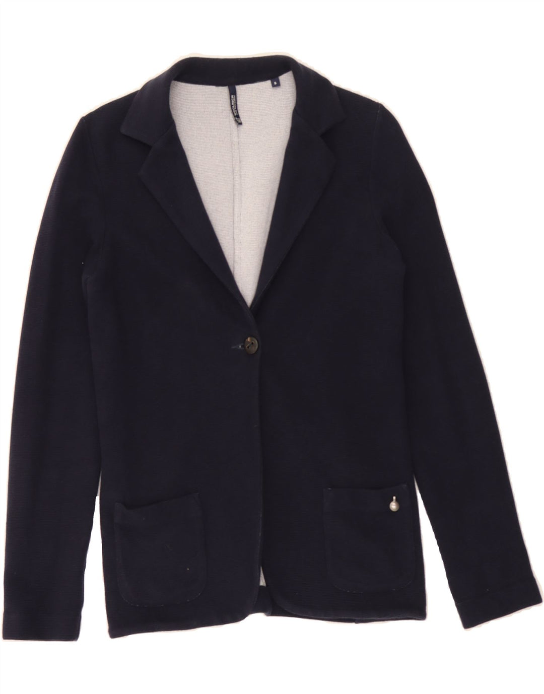 WOOLRICH Womens 1 Button Knit Blazer Jacket UK 10 Small Navy Blue Cotton Vintage Woolrich and Second-Hand Woolrich from Messina Hembry 