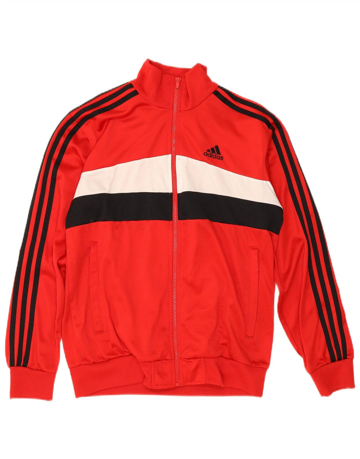 Adidas Boys Tracksuit Top Jacket 13-14 Years Red Colourblock Polyester