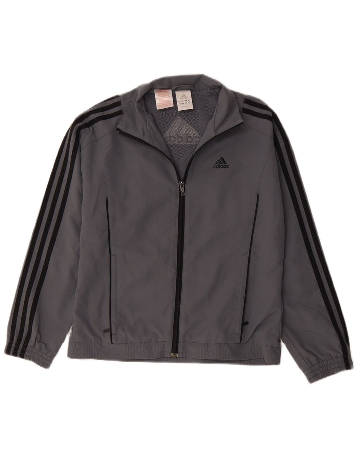 Adidas Boys Tracksuit Top Jacket 11-12 Years  Grey Polyester