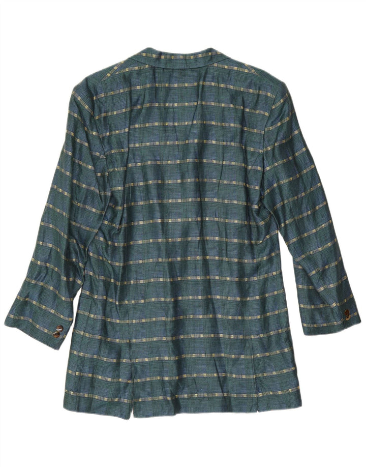 Vintage Womens 3 Button Blazer Jacket UK 14 Medium Green Striped Linen