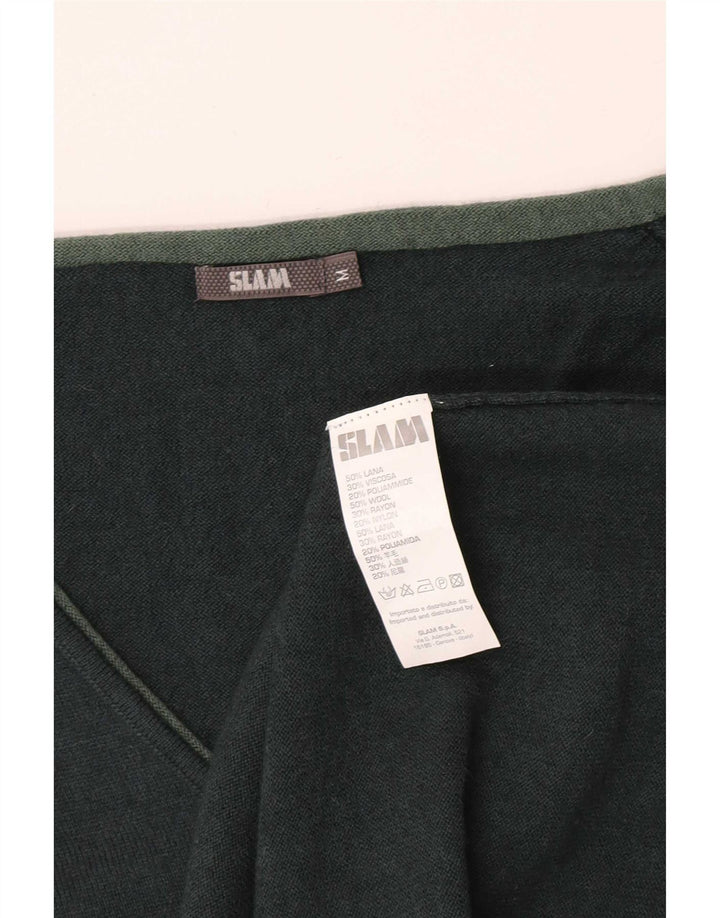Slam Womens V-Neck Jumper Sweater UK 12 Medium Green Wool