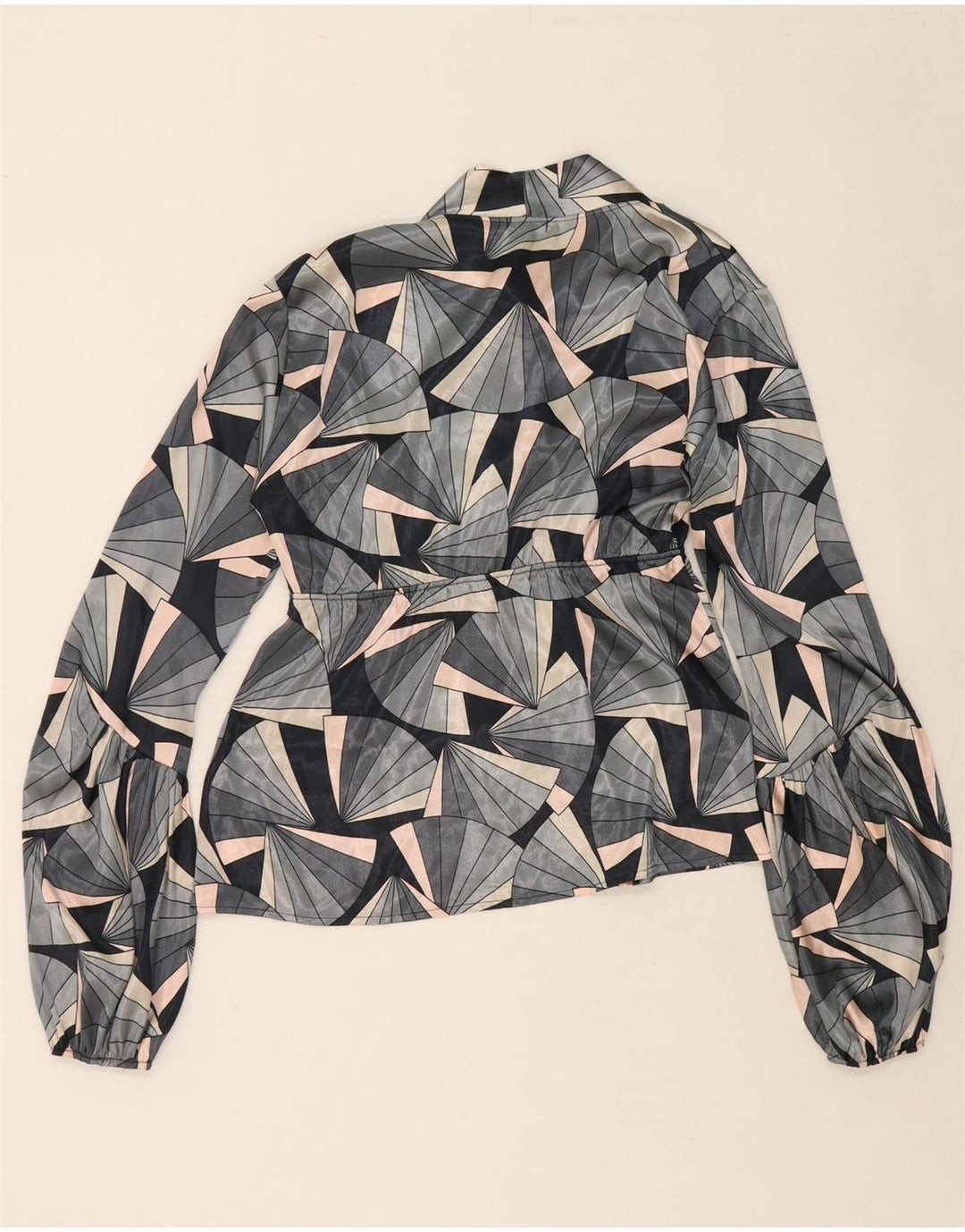 BENETTON Womens Long Sleeve Blouse Top UK 12 Medium Grey Geometric Vintage Benetton and Second-Hand Benetton from Messina Hembry 
