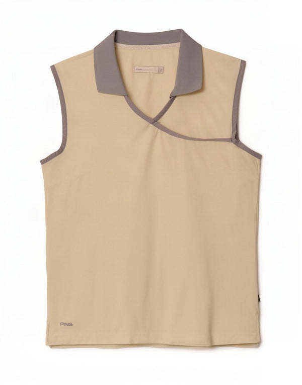 Ping Dame ærmeløs polo shirt UK 14 Large Off White Colourblock Nylon